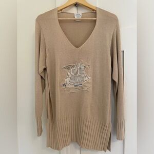 Vera da Pozzo Sailboat Embroidery Long Sleeve Knit Tunic Sweater | S